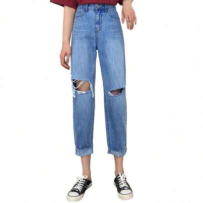 Womens Baggy Ripped Jeans High Waisted Boyfriend Distressed Loose Denim Aesthetic Pants