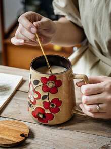 23.67 Oz Hand-Painted Ceramic Mug - Vibrant Floral Design, Microwave Friendly, Insulated, Multipurpose Kitchen & Dining Cup, Kitchen Drinkware | Chinese Aesthetics | Glossy Finish, Coffee Kitchen Decor Back To School