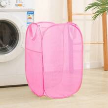 1pc Foldable Laundry Basket, Mesh Pop-Up Laundry Hamper With Handles, Tear-Resistant, Lightweight & Breathable, Odorless, Compact Folding, Large Capacity Portable Travel Laundry Bag, Suitable For Home Storage