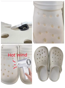 2025 夏季新款时尚大码女士穿孔齿设计轻便透气防水凉鞋带可拆卸花朵装饰，休闲沙滩拖鞋 - 白色 - 查看 5