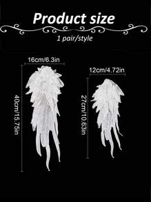 1 对翅膀刺绣领口贴花补丁，蕾丝花刺绣补丁黑白蕾丝贴花天使贴花缝制补丁用于服装缝制婚礼新娘礼服鞋装饰