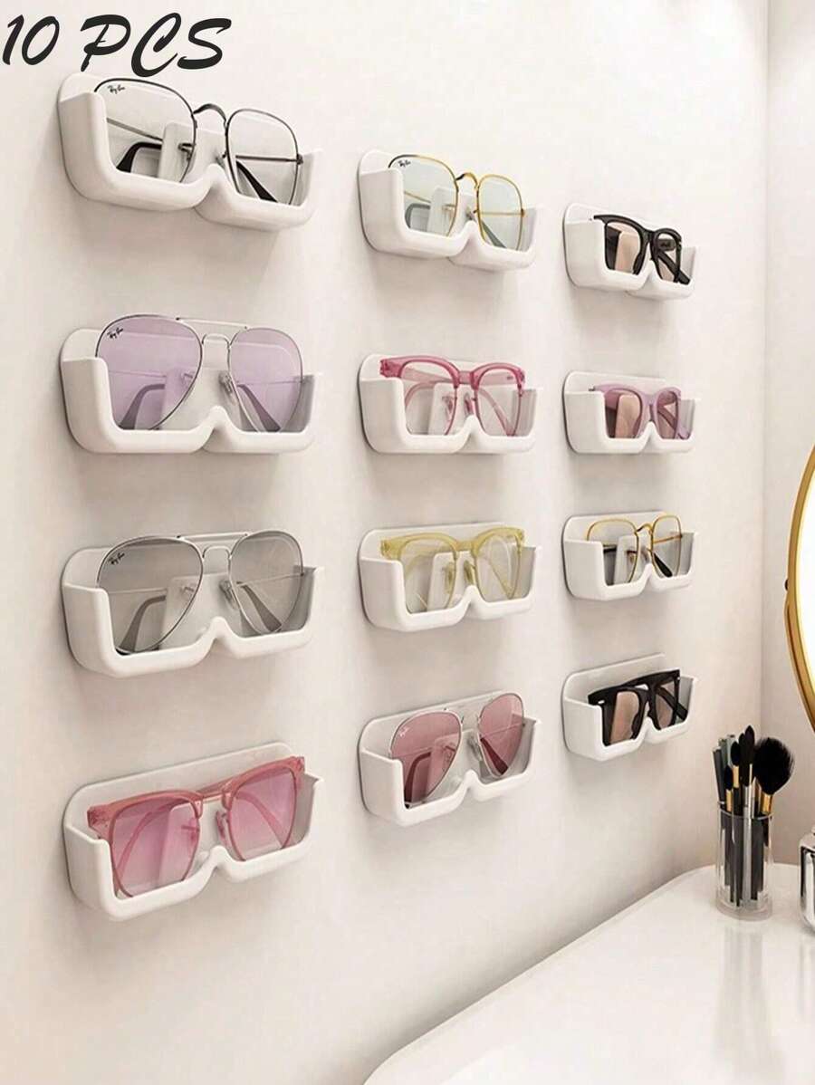 10 piezas/3 piezas/1 pieza Organizador de gafas de montaje en pared sin taladro, cajas de almacenamiento, soportes, adecuado para dormitorio, sala de estar, baño, cocina para organizador de almacenamiento de mujer, artículos esenciales de viaje, regreso a la escuela, almacenamiento de dormitorio, decoración de otoño