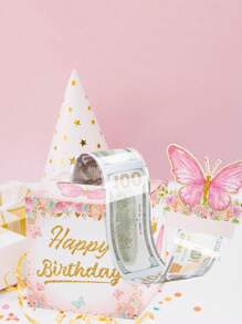 1Set Pink Butterfly Birthday Money Box For Cash Gift Pull, Surprise Money Gift Boxes With Pull Out Happy Birthday Day Card And 30Pcs Transparent Bags, Fun Way To Give Money Gift For Your Loved Ones, Birthday Party Decoration Gift, Surprise Box