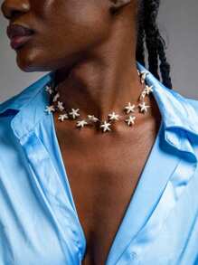 1pc Minimalist Alloy & Resin Synthetic Turquoise Starfish Necklace (Handmade, Random Turquoise Bead Quantity And Pattern, Natural Starfish With Minor Flaws & Dirt)