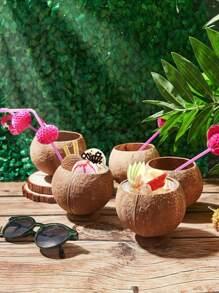 1 pièce Tasse en coquille de noix de coco polie pour la fête hawaïenne, tasse en noix de coco réutilisable pour le dessert, la crème glacée, convenant pour les mariages, les fêtes de graduation, les fêtes d'été près de la piscine