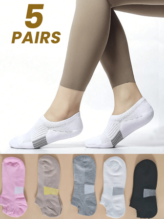 5 Pairs Women's Breathable Sweat-Absorbent Sports Socks, Suitable For Indoor And Outdoor Activities Fitness, Grip Socks, Gym, Fall