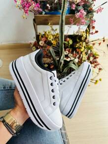 Women's Casual Platform Tennis Shoes Super - White Black - View 2