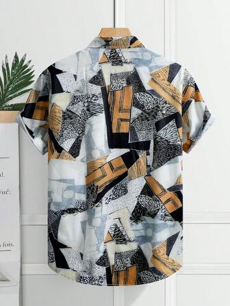 Tropisk växttryck för män sommarlov med kortärmad fritidsskjorta