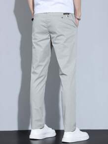 秋季男士休闲纯色简约日常长裤 - 淺灰色 - 查看 4