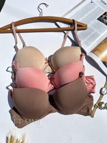 Set Of 2 Basic Smooth Padded Bras, Everyday Bras, Classic Bras, Underwire Bras, 2 Pieces, Lingerie, Intimate Apparel, Women's Bras - 彩色 - 查看 4