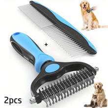 Bộ lược chải lông và cắt tỉa lông cho chó/mèo 2 trong 1 - Cào lông tơ bằng thép không gỉ để gỡ rối & loại bỏ lông rụng - Dụng cụ chăm sóc thú cưng thiết yếu cho bộ lông khỏe mạnh, chăm sóc thú cưng, tay cầm tiện dụng và có thể tái sử dụng để ngăn ngừa quá nhiệt và kích ứng da vào mùa hè - Nhiều màu - Xem 13