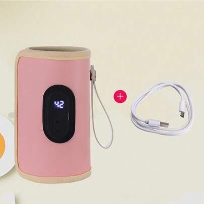 1 Baby Pink PU Three-Speed Adjustable Constant Temperature Heating Fashion Bottle Cover Suitable For Daily Use.