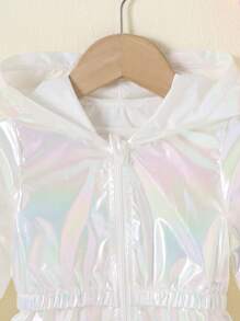 Baby Girl Hooded Cinched Waist Lightweight Windbreaker, Iridescent Blue Spring/Summer Sun Protection Jacket