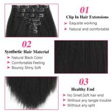 黑色卷曲直发夹接发全头 Yaki 直发夹接发 7 件卷曲直发合成接发 - 黑色 - 查看 5