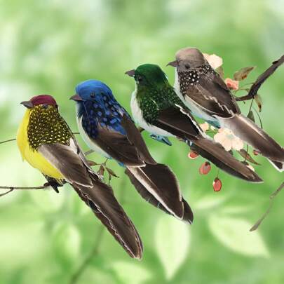 1pc Realistic Feather Bird, Garden Forest Decor Artificial Bird Made Of Foam & Real Feathers, Fake Sparrow