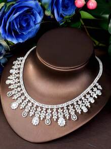 1 set de bijoux décoratifs de feuilles en zircone cubique doux, convient pour le port de mariage des femmes