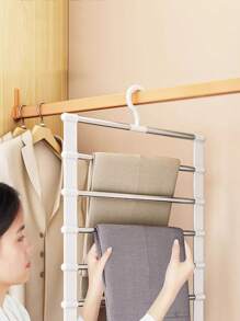 2pcs Stainless Steel Pants Rack, Multi-Layer Seamless Storage Pants Rack, Multifunctional Pants Rack, Cloud Ladder Hanging Pants Folding Pants Rack, Multi-Layer Folding Pants Hanger, Suitable For Wardrobe, Wardrobe Storage And Wardrobe Storage Pants Rack, Anti Slip, Can Store Pants, Jeans, Skirts, Scarves, Leggings