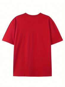 Men's "Never Give Up" Pattern T-Shirt - Cotton, Soft And Comfortable, Red Bold Black Letter Print, Casual Summer Outdoor T-Shirt, Perfect Gift For Men, Machine Washable - Đỏ - Xem 2