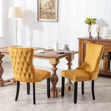 Set Of 2 High-Quality Dining Chairs With Nailhead Accent On The Back. Suitable For Dining Room, Living Room And Bedroom Decor. Presented In Beige Hue. - 金的 - 查看 3