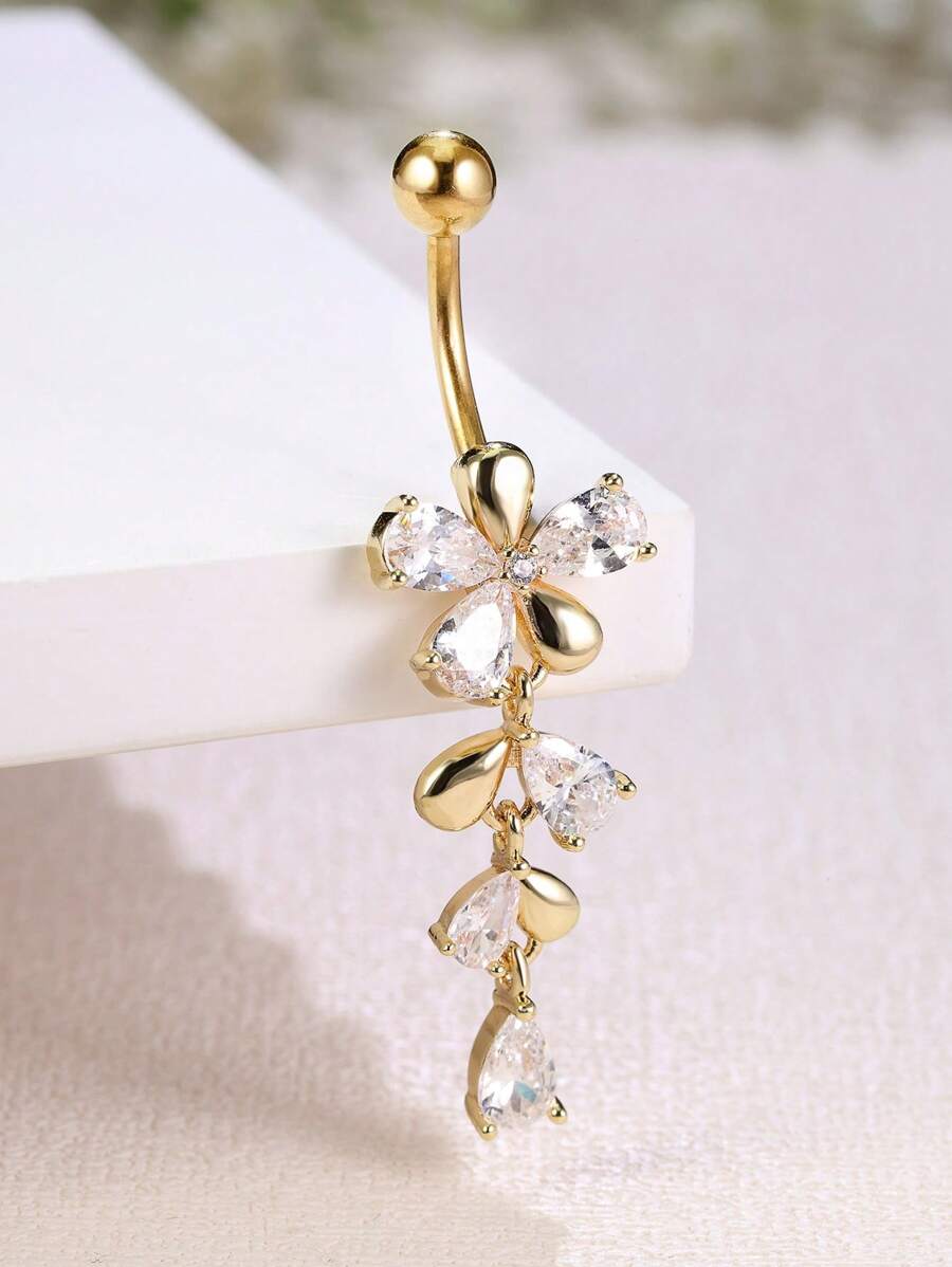 Leocuci Cute Belly Buton Rings Danglling Belly Piercing Flower 14G Stainless Steel Belly Button Ring For Women Body Piercing Jewelry Navel Rings - Water Drop - View 1
