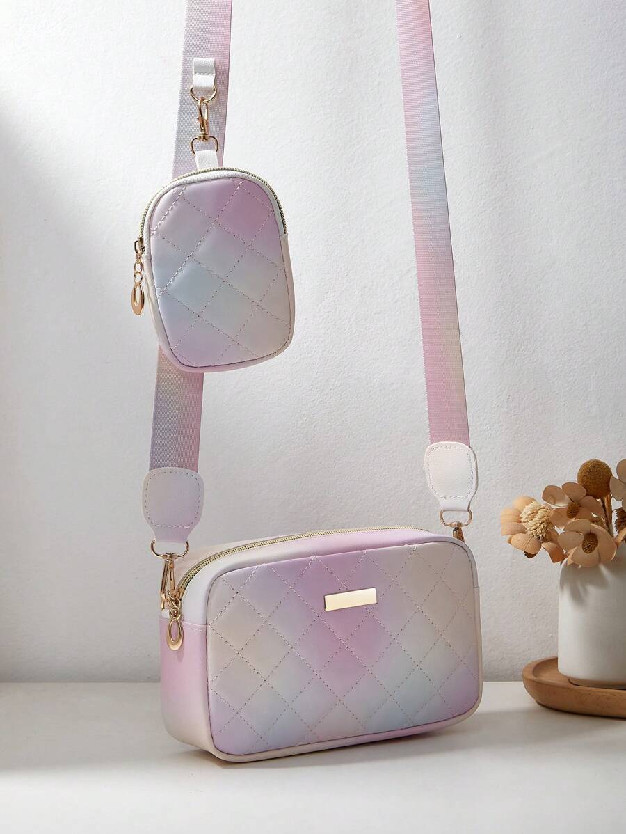 1个女孩迷你波浪纹压花字母收纳包，手机钱包零钱包