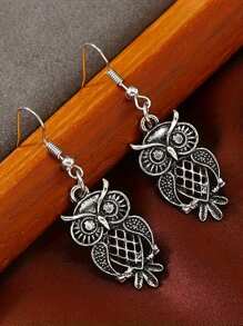 1 Pasang Anting Rumbai Kreatif Bergaya Bohemian Vintage dengan Desain Burung Hantu Berongga untuk Wanita, Cocok Sebagai Hadiah Liburan - anting-anting - View 2
