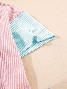 Acelitt Camiseta de manga corta casual de verano para mujer con cuello redondo, bloque de color, textura de rayas y patchwork multicolor