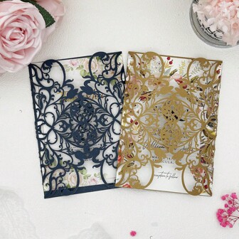 25 件优雅激光切割仿珍珠纸婚礼请柬，多色带闪光点缀 - 适合婚礼、周年纪念和特殊场合 - 精美设计，带有内部卡片空间、婚礼回礼，不包括内卡和信封