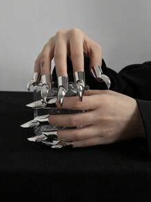 1pc Creative Textured Cubic Zirconia Metal Mechanical Wolf Claw Nail Tip Finger Rings, Jewelry Accessories - Multicolor - View 7