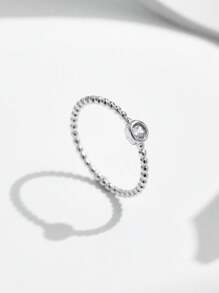MODIAN Moissanite Bezel Set Ring 925 Sterling Silver Bead Stackable Ring Women's Cubic Zirconia Jewelry - Silver - View 5