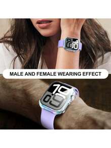 1pc Watch Protective Case Compatible With Apple Watch Ultra 3/ 2/ 1 /SE Series /S10 /S9/ S8 /S7 /S6/ S5/ S4/ S3/ S2/ S1, Colorful Gradient Magical Color Transparent PC Hard Material With Tempered Glass Screen Protector, Full Protection Against Scratch, Collision, Dust For Outdoor Sports, Yoga, Fitness, Party Etc. Suitable For Men And Women, 38mm 40mm 41mm 42mm 44mm 45mm 46mm 49mm Watch Protection Cover, Fashionable New Global Bestselling Apple Watch Protective Case