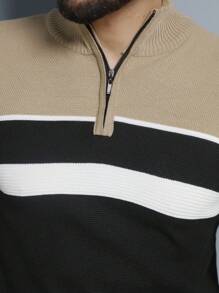 Men's Knitted Sweater Round Neck Autumn Winter Cold Weather Top - Black - View 6