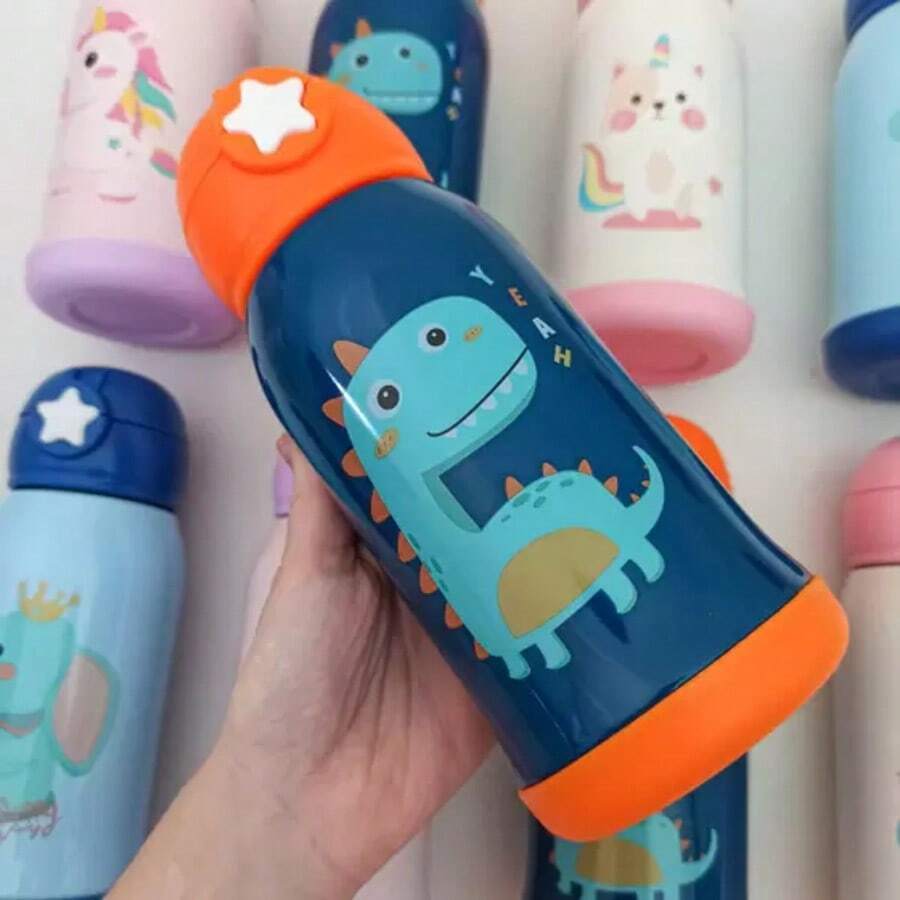 Double Layer Children's Thermal Bottle With Silicone Straw, Stainless Steel, 500ml - trái cam - Xem 1