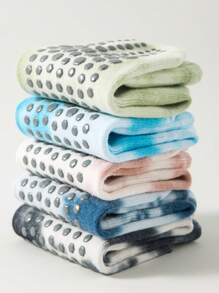 3 Pairs Women All Season Yoga Socks, Tie-Dye & Letter Print Silicone Non-Slip Sports Socks - Multicolor - View 11