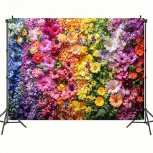 1pc Vibrant Rainbow Floral Wall Backdrop With Blooming Flowers, Bold & Playful For Parties, Birthdays, Easter, Mother's Day And Spring Events, Polyester Fabric For Indoor/Outdoor Use, No Electricity Required, Rainbow Decor - Multicolor - View 2