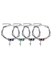 1 件男士时尚溶解黑暗万圣节手链，独特美式风格高端小众设计 - 雙黑十字手鍊 - 查看 7