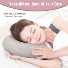 Ear Piercing Pillow For Side Sleepers, Ear Pillows With Holes For Pain, Earring Inflammation Pressure Sores, Cotton Earring Pillow For CNH Side Sleepers - Khaki - View 3
