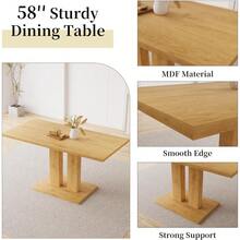 Modern 58'' Kitchen Dining Table, Rectangular White Dining Table, Sturdy Construction For Home, Kitchen, Living Room, Dining Room, Small Spaces (Oak-Table) - 58'' 桌子+6 把棕色椅子 - 查看 4