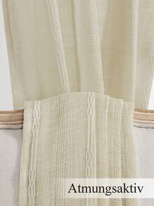 VEHEDE 2pcs Set Milky White Tiger Linen Semi-Sheer Curtains, Suitable For Living Room; Linen Texture Embroidered Curtains, Suitable For Bedroom - Beige & White - View 5