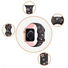 2 piezas Correa para reloj compatible con Apple Watch de 41mm, 40mm, 44mm, 45mm, 42mm, 38mm, 49mm (2024) y 46mm para mujer, con grabado de flores de dos tonos, correa de silicona suave estilo flores, regalo sorpresa para el Día de San Valentín o el Día de la Madre.