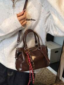 Túi xách & túi tote sang trọng mềm mại màu trơn mới thu đông, thời trang cổ điển dùng hàng ngày & quà tặng ngày lễ cho phụ nữ - Cà phê - Xem 3