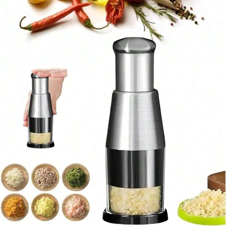 Prensa manual de ajo de acero inoxidable, cortador de verduras mini multifuncional apto para lavavajillas, utensilios de cocina para frutas (1 pieza) - Por defecto - Ver 1