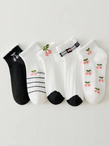 1/3/5/10 Pairs Of Women's Short Socks,Invisible Socks,White Socks,Women Socks,Cute Socks,Girls Socks, Black Socks,Cartoon Details, Guide Rail Breathable Hole Design, Moisture Wicking, Soft And Smooth, Suitable For Various Holidays, Sports, Leisure, Business And Other Daily Wear, Can Be Worn All Year Round, Color Combinations Are Random. - Multicolor - View 5