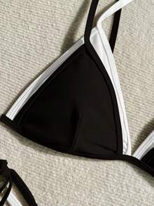 全新撞色系带性感吊带比基尼套装 - 黑色 - 查看 2