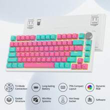 75% Wireless Creamy Pink Mechanical Keyboard, Hot Swappable Custom Keyboard, RGB Backlit Gasket Gaming Keyboard, 2.4G/BT5.0/USB-C Mechanical Keyboard, Pre-Lubed Linear Gray Cream Switches - Miami/GrayCreamSwitch - View 3