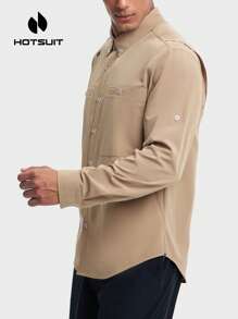 HOTSUIT Men's Outdoor Sports Shirt Double Chest Pockets Long Sleeves Loose And Comfortable Convenient Activities - Khaki - View 2