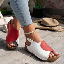 Women's Fashion Open Toe Buckle Decor Breathable Lightweight Casual Beach Holiday Daily Wear Summer Roman Thick-Sole Wedge Sandals