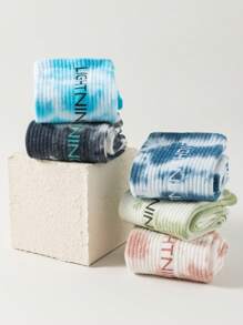 3 Pairs Women All Season Yoga Socks, Tie-Dye & Letter Print Silicone Non-Slip Sports Socks - Multicolor - View 5