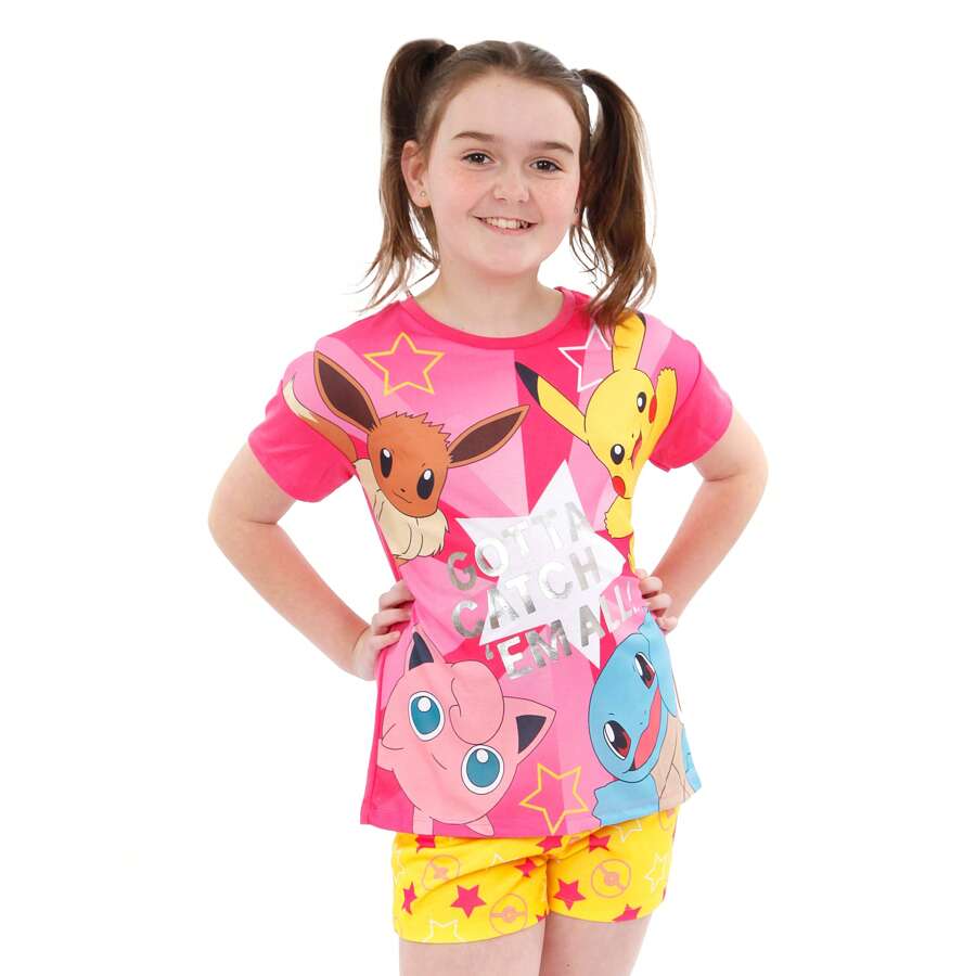 pokemon Pyjamas | Girls Pikachu Pyjamas | Eevee PJs | Girls Pyjama Sets | Official Merchandise - Pink - View 1