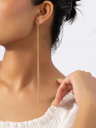 1 Pair Women's Fashion Metal Chain Tassel Dangle Earrings, Elegant Charm Ear Studs, European And American Style